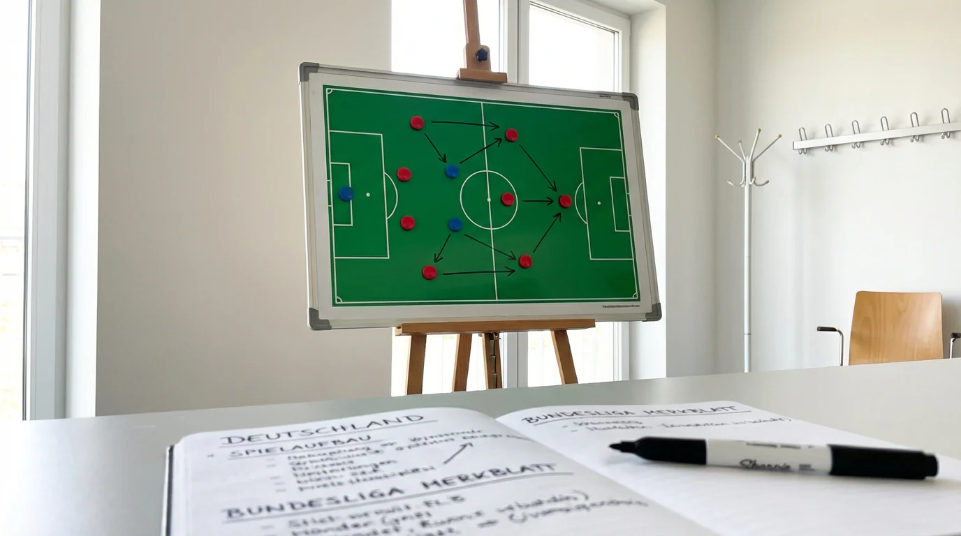 Bundesliga Spielanalyse – Taktiktafel mit Spielerpositionen und Notizen