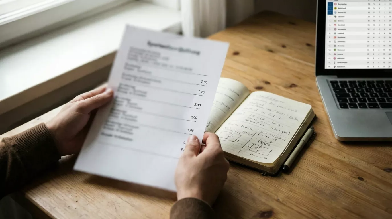 Bundesliga Wettarten – Person analysiert Wettschein mit Statistiken